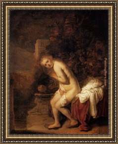 Elders Framed Paintings - Susanna and the Elders by Rembrandt