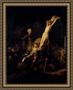 Cross in The Wilderness Framed Paintings - The Elevation Of The Cross by Rembrandt
