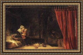 Rembrandt Framed Paintings - The Holy Family with a Curtain by Rembrandt