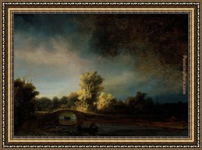 Bridge Framed Paintings - The Stone Bridge by Rembrandt