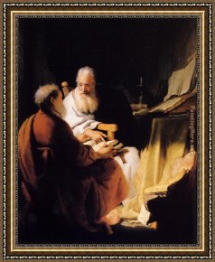 Man with Scythe Framed Paintings - Two Old Men Disputing by Rembrandt