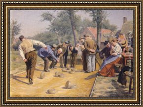 Jazz on The Square Framed Paintings - A Game of Bowls in the Village Square by Remy Cogghe