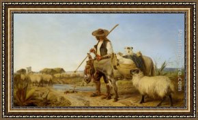 Shepherd Framed Paintings - A Spanish Shepherd by Richard Ansdell