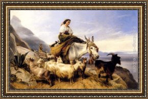 Richard Leblanc Framed Paintings - Goatherds, Gibraltar - Looking Across The Strait Into Africa by Richard Ansdell