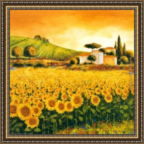 Richard Leblanc Framed Paintings - Valley of Sunflowers by Richard Leblanc