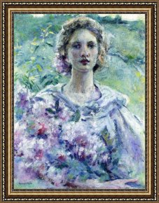 Waterhouse Gather Flower Girls Framed Paintings - Girl with Flowers by Robert Reid