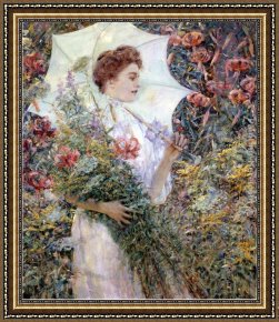 Parasol Framed Paintings - The White Parasol by Robert Reid