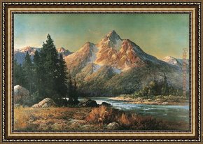 A Picnic Before The Woods Framed Paintings - Evening in the Tetons by Robert Wood
