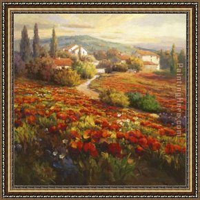 Field I Framed Paintings - Poppy Fields by Roberto Lombardi