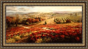 Jaune Poppy Framed Paintings - Red Poppy Panorama by Roberto Lombardi