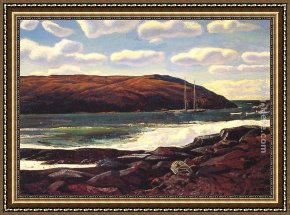 Sydney Harbour Framed Paintings - Monhegan Harbour by Rockwell Kent