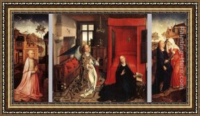 Triptych Framed Paintings - Annunciation Triptych by Rogier van der Weyden
