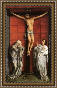 Der Jubil Framed Paintings - Christus on the Cross with Mary and St John by Rogier van der Weyden