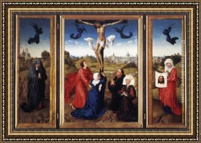 Crucifixion Framed Paintings - Crucifixion Triptych by Rogier van der Weyden