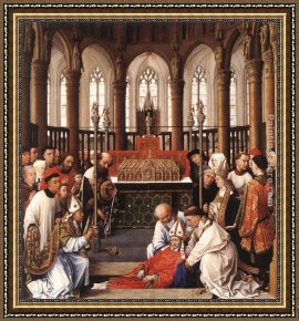 Hubert Framed Paintings - Exhumation of St Hubert by Rogier van der Weyden