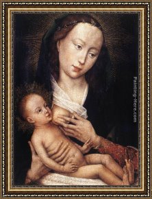 Gros Framed Paintings - Portrait Diptych of Jean de Gros left wing by Rogier van der Weyden
