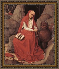 St Jerome Framed Paintings - St Jerome and the Lion by Rogier van der Weyden
