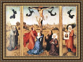 Triptych Framed Paintings - Triptych of Holy Cross by Rogier van der Weyden