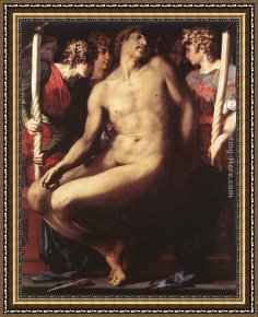 Dead Christ Attended by Two Angels Framed Paintings - Dead Christ with Angels by Rosso Fiorentino