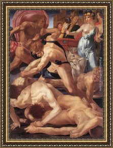 The Daughters of Judah in Babylon Framed Paintings - Moses Defending the Daughters of Jethro by Rosso Fiorentino