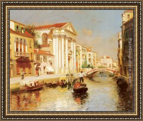 A Venetian Balcony Framed Paintings - A Venetian Canal by Rubens Santoro