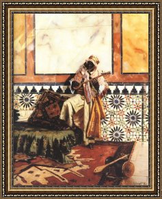 North Star Framed Paintings - Gnaoua in a North African Interior by Rudolf Ernst