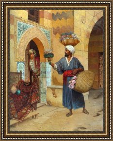 The Carpet Seller Framed Paintings - The Flower Seller by Rudolf Ernst