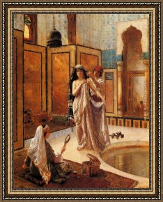 El Bano Del Caballo [the Horse's Bath] Framed Paintings - The Harem Bath by Rudolf Ernst