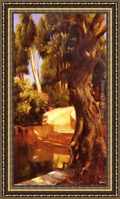 The Marquis Dafflitto on a Staircase Framed Paintings - The Staircase Under The Trees by Rudolf Ernst