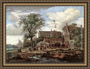 Tavern Framed Paintings - Tavern with May tree by Salomon van Ruysdael