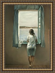 The Blue Window Framed Paintings - Figure at a Window I by Salvador Dali