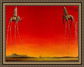 Le Vertige, Idylle Framed Paintings - Les Elephants by Salvador Dali