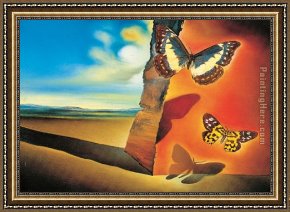 Landscape with a Lake Framed Paintings - Paysage aux papillons (Landscape with Butterflies) by Salvador Dali