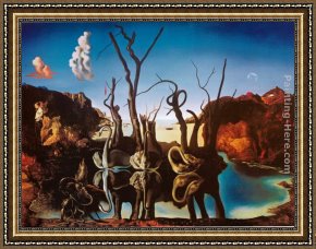 Swan Framed Paintings - Swans Reflecting Elephants by Salvador Dali