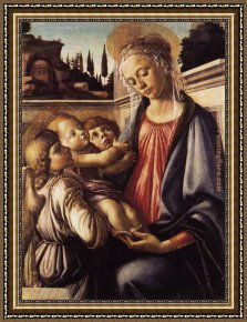 Child Framed Paintings - Madonna and Child and Two Angels by Sandro Botticelli
