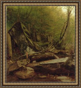 Serenity Cove Framed Paintings - A Study of Rocks at Kauterskill Cove by Sanford Robinson Gifford