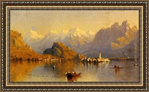 Maggiore Framed Paintings - Lake Maggiore by Sanford Robinson Gifford