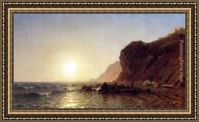 Man with Scythe Framed Paintings - Sunset on the Shore of No Man's Land - Bass Fishing by Sanford Robinson Gifford