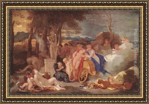 Bacchus And Ariadne Framed Paintings - Bacchus and Ceres with Nymphs and Satyrs by Sebastien Bourdon