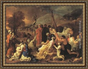 Moses Framed Paintings - Moses and the Brazen Serpent by Sebastien Bourdon