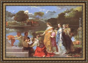 Moses Framed Paintings - The Finding of Moses by Sebastien Bourdon