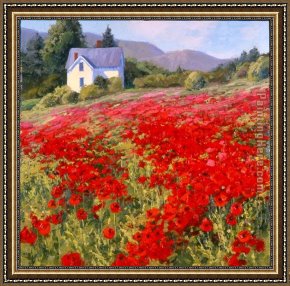 Jaune Poppy Framed Paintings - Spring's Poppy Crop by Shirley Novak