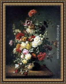 Saints Framed Paintings - A Still life with Flowers and Wild Raspberries by Simon Saint-Jean
