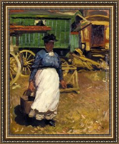 Gray Framed Paintings - Charlotte Gray And The Green Caravan by Sir Alfred James Munnings