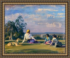 Gypsies Framed Paintings - Gypsies On The Downs by Sir Alfred James Munnings