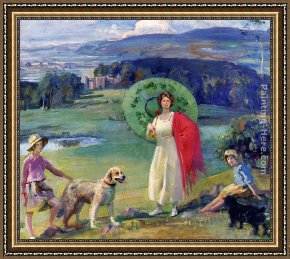 The Daughters of Judah in Babylon Framed Paintings - Mrs. Robert Rankin And Her Daughters At Broughton Towers by Sir Alfred James Munnings