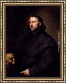Monks Framed Paintings - Portrait Of A Monk Of The Benedictine Order, Holding A Skull by Sir Antony van Dyck