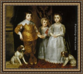 Sir Antony Van Dyck Framed Paintings - Portrait of the Three Eldest Children of Charles I by Sir Antony van Dyck