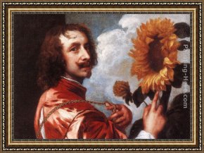 Sir Antony Van Dyck Framed Paintings - Self-portrait with a Sunflower by Sir Antony van Dyck
