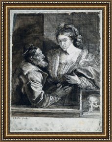 Portrait of a Woman Framed Paintings - Titian's Self Portrait with a Young Woman by Sir Antony van Dyck